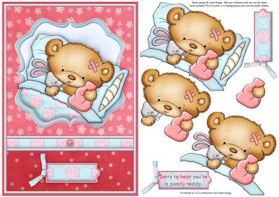Poorly Teddy Get Well Soon Topper & Decoupage