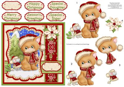 Christmas Mistletoe Cat & Mouse Decoupage