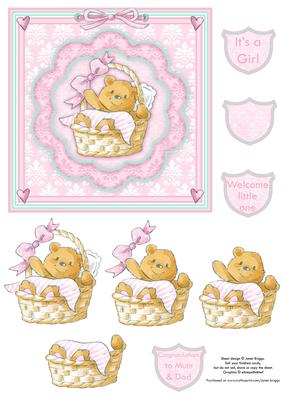 Baby Girl Bear Topper and Decoupage