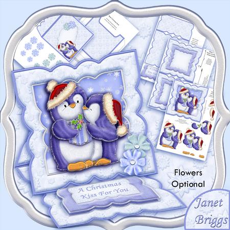 Christmas Kissing Penguins Easel Card Kit