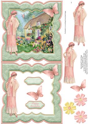 Vintage Lady & Thatched Cottage Decoupage