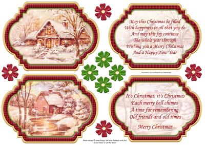 Vintage Christmas Scenes Toppers & Insert Plaques Red 1