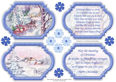 Vintage Christmas Scenes Toppers & Insert Plaques Blue 1