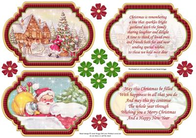 Vintage Christmas Scenes Toppers & Insert Plaques Red 2