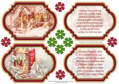 Vintage Christmas Scenes Toppers & Insert Plaques Red 3