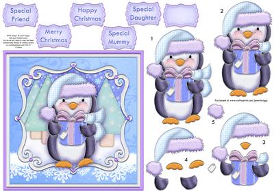 Penguin Gift Christmas Topper & Decoupage