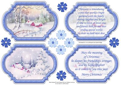 Vintage Christmas Scenes Toppers & Insert Plaques Blue 2