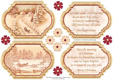 Vintage Christmas Scenes Toppers & Insert Plaques Gold 1
