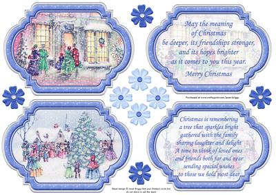 Vintage Christmas Scenes Toppers & Insert Plaques Blue 3