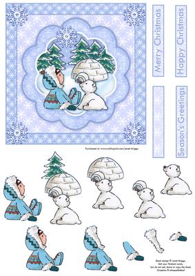 Christmas Snowfall Eskimo & Polar Bear Decoupage