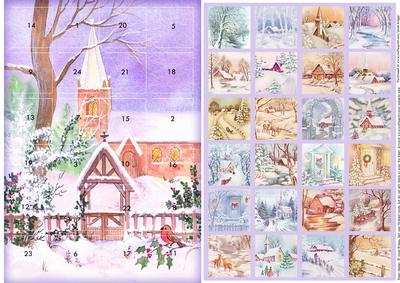 Christmas Advent Card Church & Robin