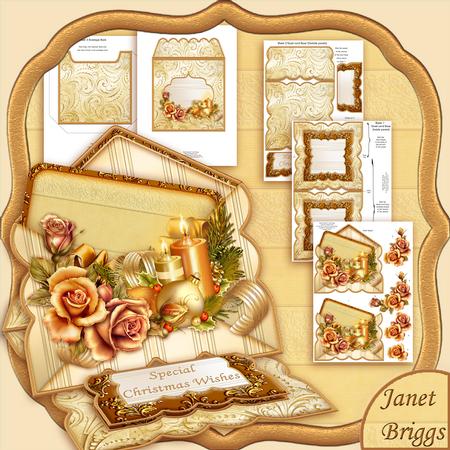 Christmas Florals Gold Envelope Easel Card Kit