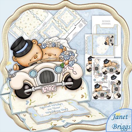 Wedding Car Bears Easel Card Kit & Decoupage