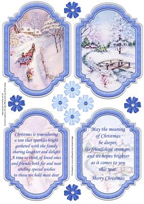 Vintage Christmas Scenes Toppers & Insert Plaques Blue 4