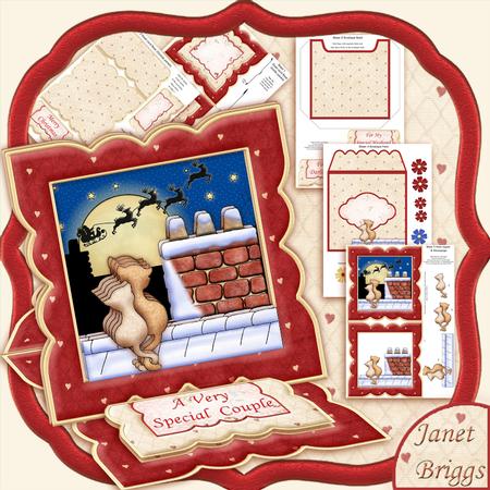 Christmas Rooftop Cats Easel Card Kit & Decoupage