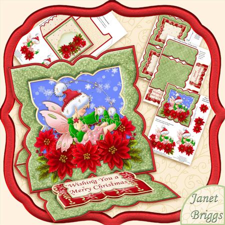 Christmas Poinsettia Fairy Easel Card Kit & Decoupage