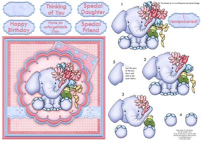 Ellie Elephant Have an Unforgettable Day Decoupage