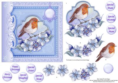Christmas Robin & Florals Topper & Decoupage