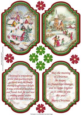 Vintage Christmas Scenes Toppers & Insert Plaques Green