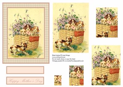 Vintage Puppies in Flower Basket Pyramid