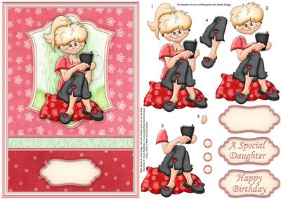 Iphone Girl Birthday Card Topper and Decoupage