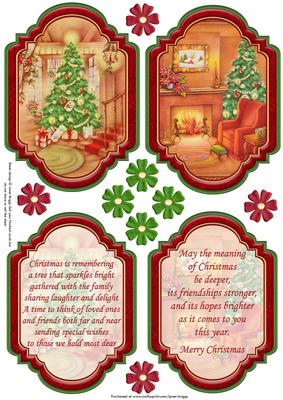 Vintage Christmas Scenes Toppers & Insert Plaques Red 5