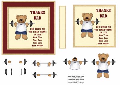 Fathers (father's) Day Strong Dad Bear Decoupage