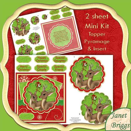 Deer Couple Christmas 2 Sheet Kit Topper Decoupage Insert