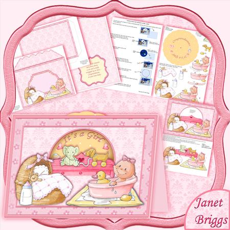 New Baby Girl in a Spin Card Kit & Decoupage