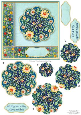Floral Pyramage Quick Card in Blues