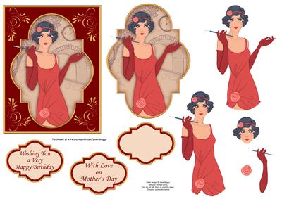 Flapper Girl in Red Topper & Decoupage