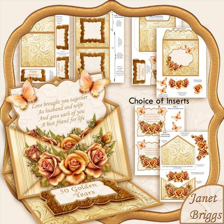 Golden Roses Envelope Easel Card Kit Birthday or Anniversary