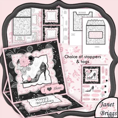 Shabby Chic Shoe Easel Card Black W/ Hint of Pink
