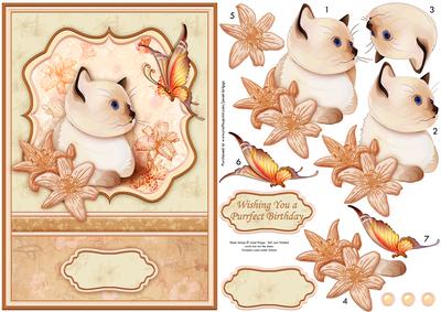 Kitten Butterfly & Lilies Card & Decoupage