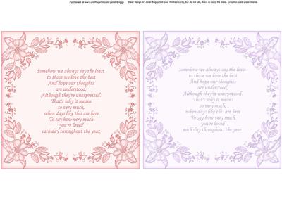 Floral Toppers & Verses Pink Lilac Digital Stamps or Insert