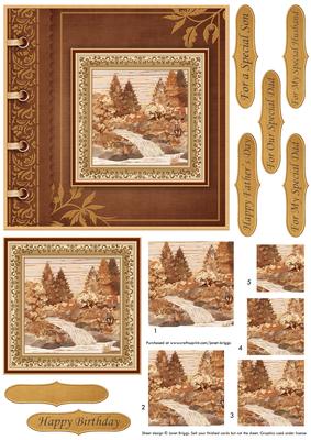 Waterfall Scene in Wood Male Birthday Quick Card