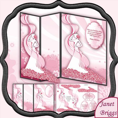 Elegant Lady in Pink Fold Back Wedding Birthday Mother's Day
