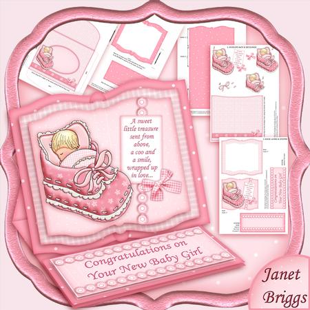 New Baby Girl in Bootee Open Book Easel Card Kit