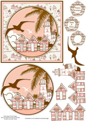 Beach Huts at the Seaside Pink Topper & Decoupage