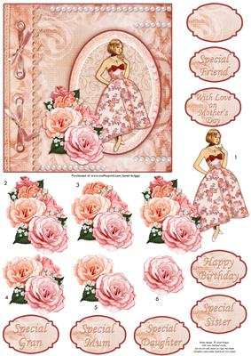 Shabby Chic Vintage Lady & Roses Decoupage