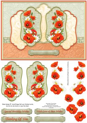 Poppies & Daisies 5 Panel Quick Card & Decoupage