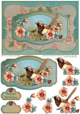Bird Garden Card Front and Decoupage