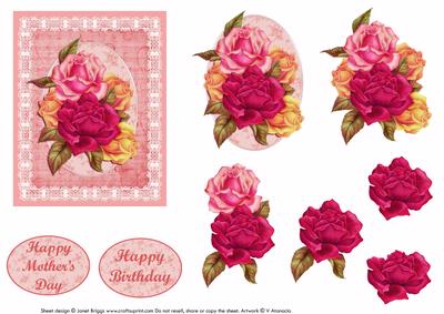 Rose Spray on Lace Card Front & Decoupage