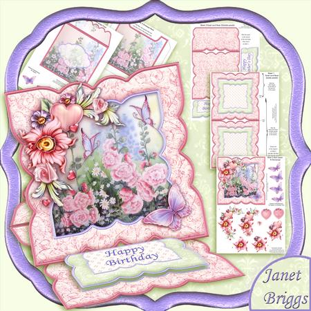Hollyhocks Birthday Easel Card Kit with Decoupage