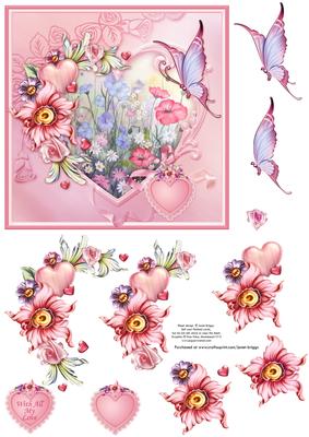 Meadow Flowers in Heart Frame Topper & Decoupage