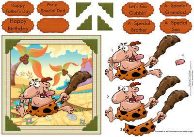 Stone Age Birthday Let's Go Clubbin' Topper Decoupage