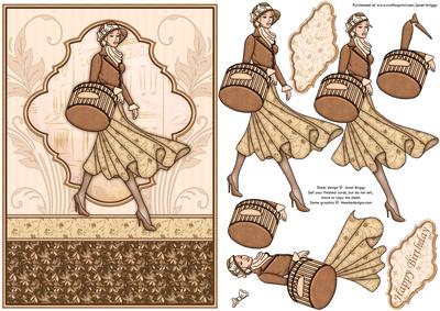 Vintage Shopping Lady in Coffee Topper & Decoupage