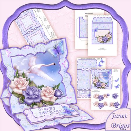 Swans & Roses Easel Card Kit with Decoupage
