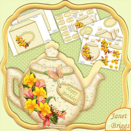 Teapot Shape Card Spring Daffodils & Decoupage Card Kit
