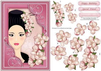 Oriental Lady & Magnolia Blossom Topper & Decoupage